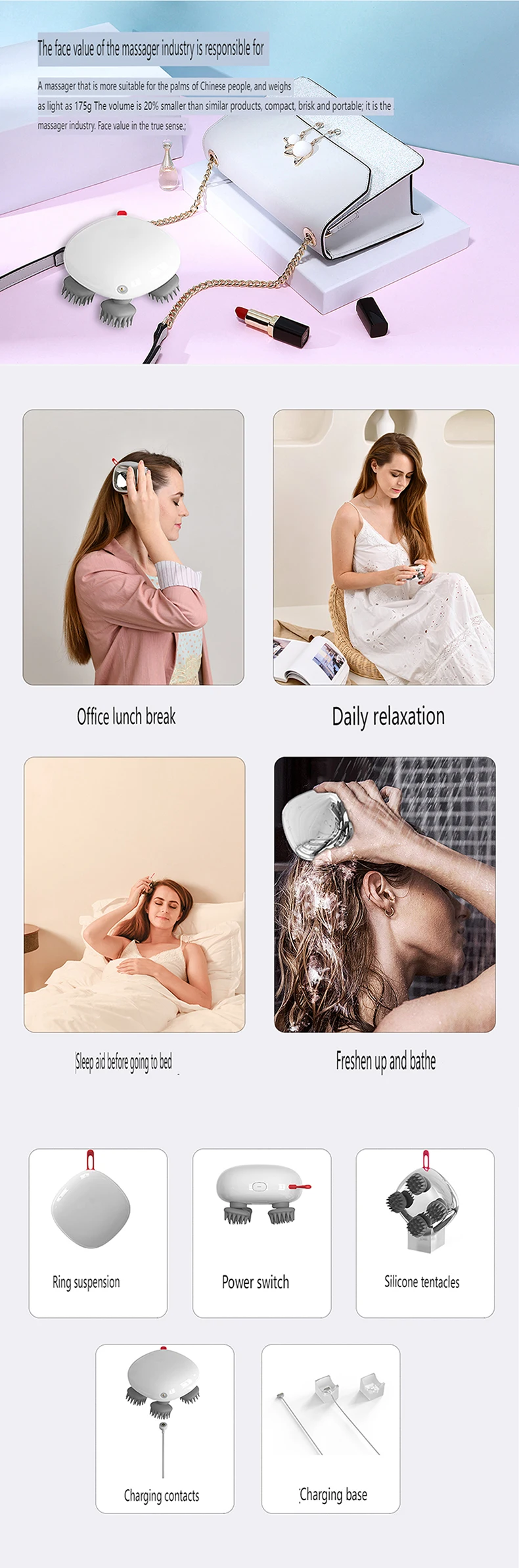 New Product Ideas 2024 Portable IPX7 Waterproof Head Massager Far Infrared Therapy Electric EMS Electric Head Massager