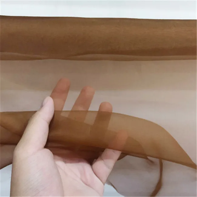 High Quality Ivory Standard Bleached in Stock Plain Solid Color Pure Silk Organza Fabric for Wedding Dress Stiff