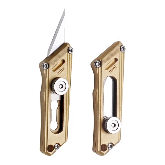 Small Box Cutter with Retractable and Replaceable Blade EDC Mulititool Titanium Utility Mini Knife