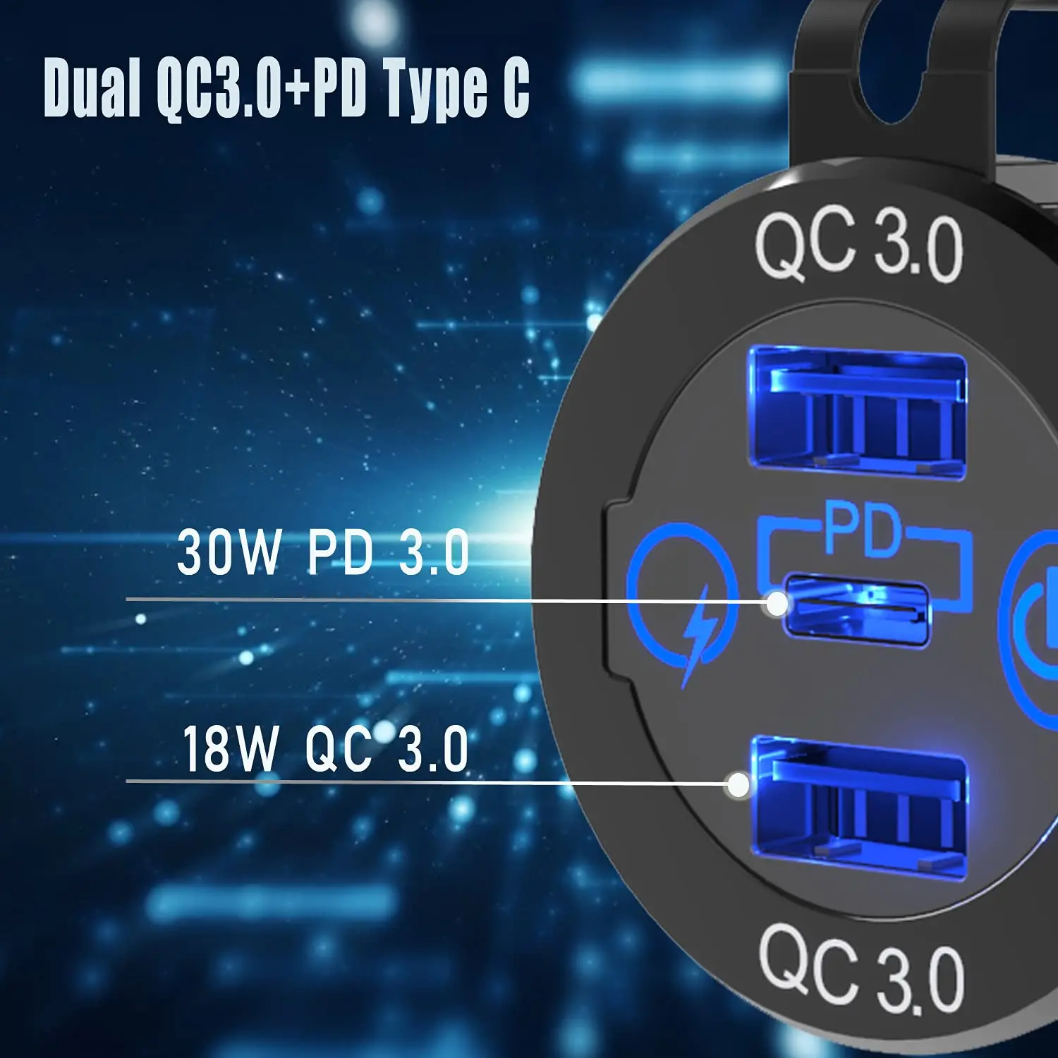 PD Usb C Car Charger Socket Universal Charger QC3.0 Dual Ports 60W USB C Triple 12V Blue Car Usb Charging 2 Ports 3.0 DC 12V-24V