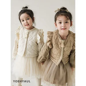 YOEHYAUL Winter&Autumn Exquisite Suit Baby Girls Clothes Wholesale Kids Solid Color Skirt Padded Jackets Sets