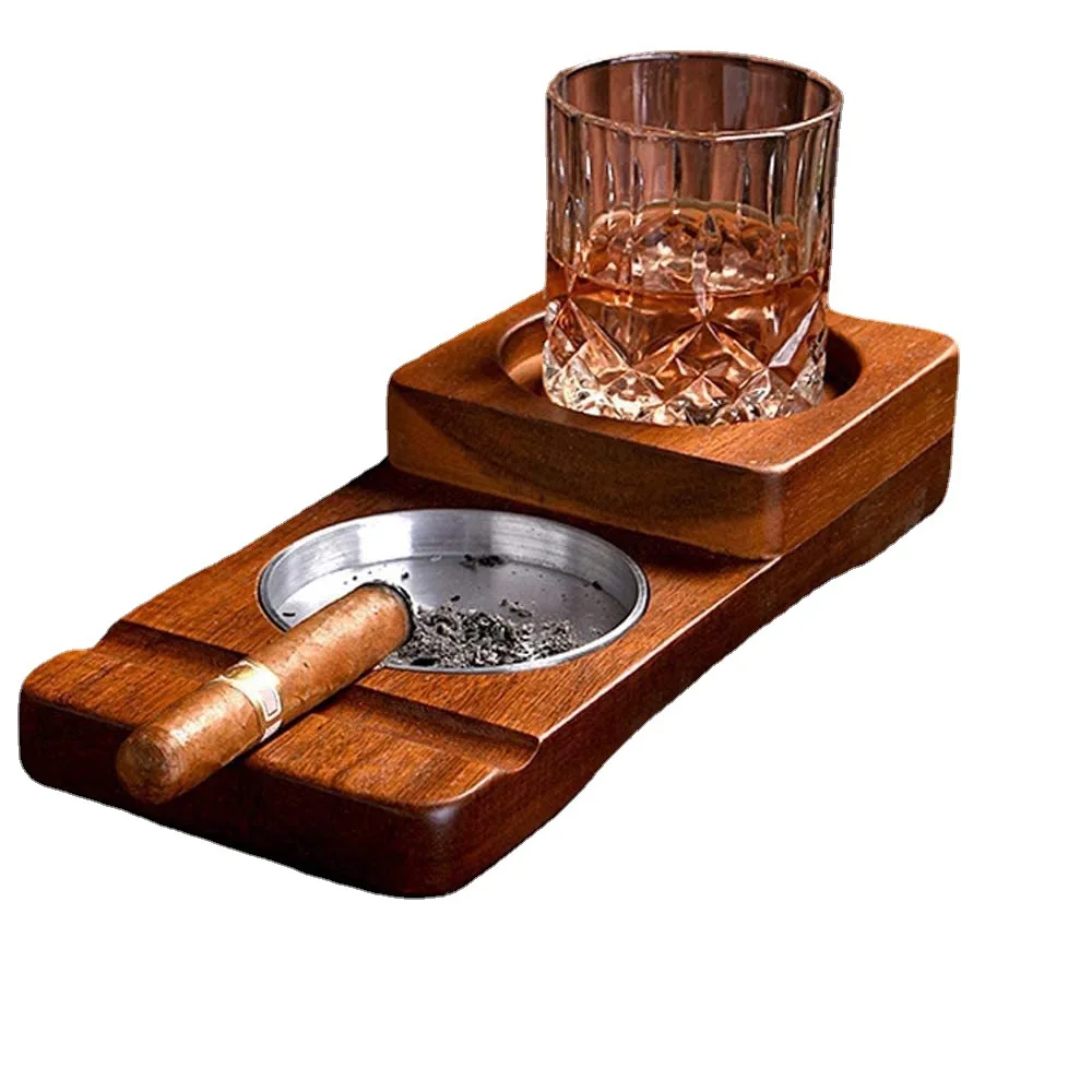 Wooden Cigar Holder Whiskey Glass Tray Solid Wood Cigar Ash Tray ...