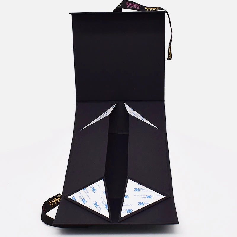 Recycled  Rigid Cardboard Paper Box Custom Logo Black Fold Luxury Magnetic Gift Boxes with Ribbon Closure manufacture