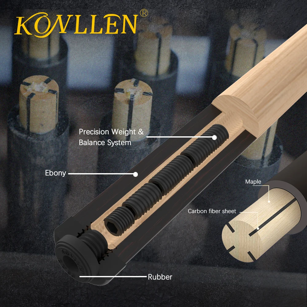 KONLLEN AK75-002 Carbon Fiber Pool Cue - 20oz Billiards Stick with