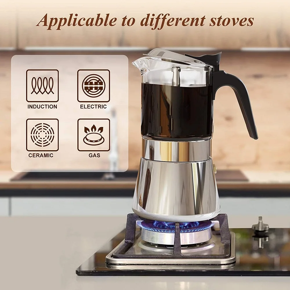 Source FREE SAMPLE Mocha Pot Stove top Espresso Maker Crystal Glass  Stainless Steel Dishwasher Safe Classic Percolator Italian Style on  m.