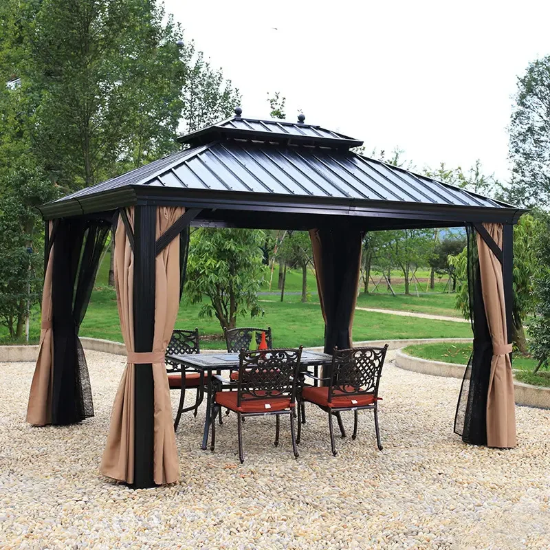Hot Sale Kiosk Tent Outdoor Metal Cedar Hardroof Bbq Gazebo Outdoor Round Corner in Alluminio Canopy Replacement 3x3