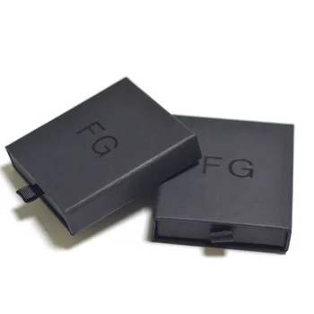 Custom Matter Black Special Paper Jewelry Drawer Box Black Foiled logo with Cotton Drawstring Bag