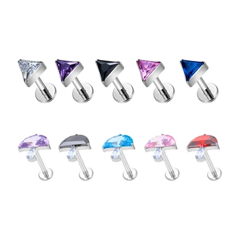 G23 Titanium Labret Studs Ear Nose Stud 16G Triangle Shaped Zircon Top Earrings Helix Cartilage Tragus Dainth Piercing Jewelry