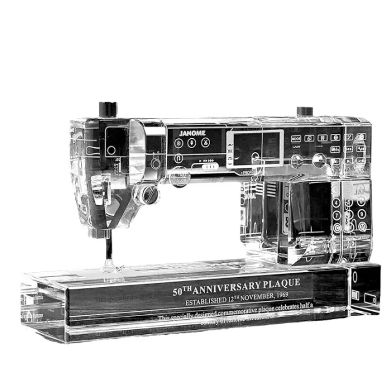 crystal crafts Customized model glass 3d building model sewing machine for company anniversary gifts with gift box