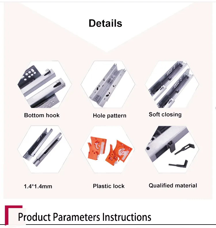 Full Extention Soft Close Slides Concealed Damper Guide Runner for Pulling Basket Computer Keyboard Drawer Slide