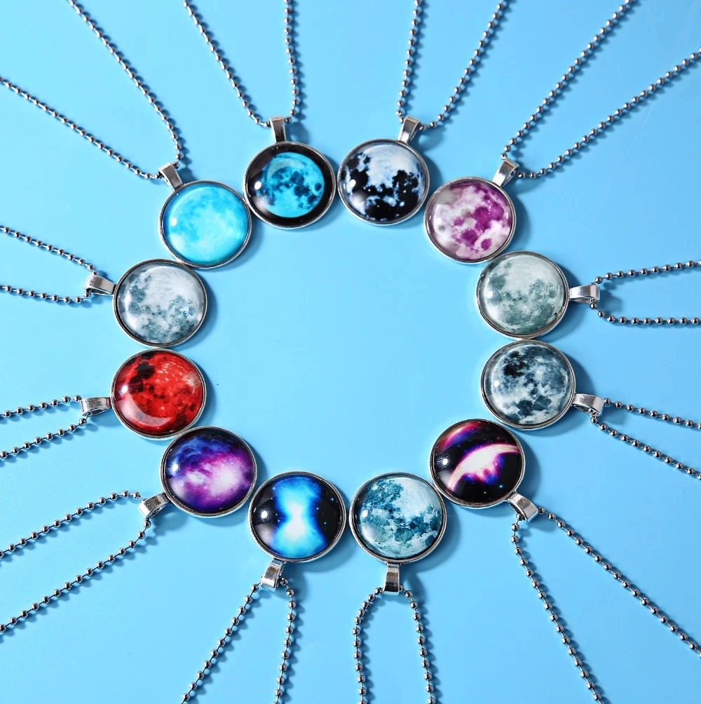 Glow Moon Necklace Vintage Long Moon Glow in the Dark