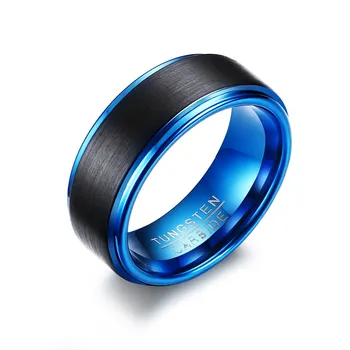 Custom men ring jewelry black and blue color tungsten diamond rings for men
