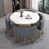 Stone-like pattern table+4 dark gray fabric chairs