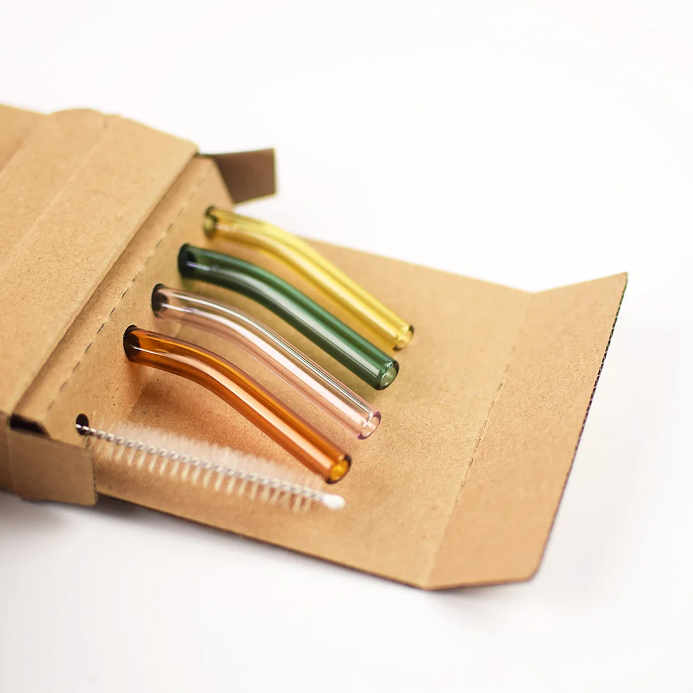 Reusable Glass Straws for Drinking with Straw Packaging Box and Brush