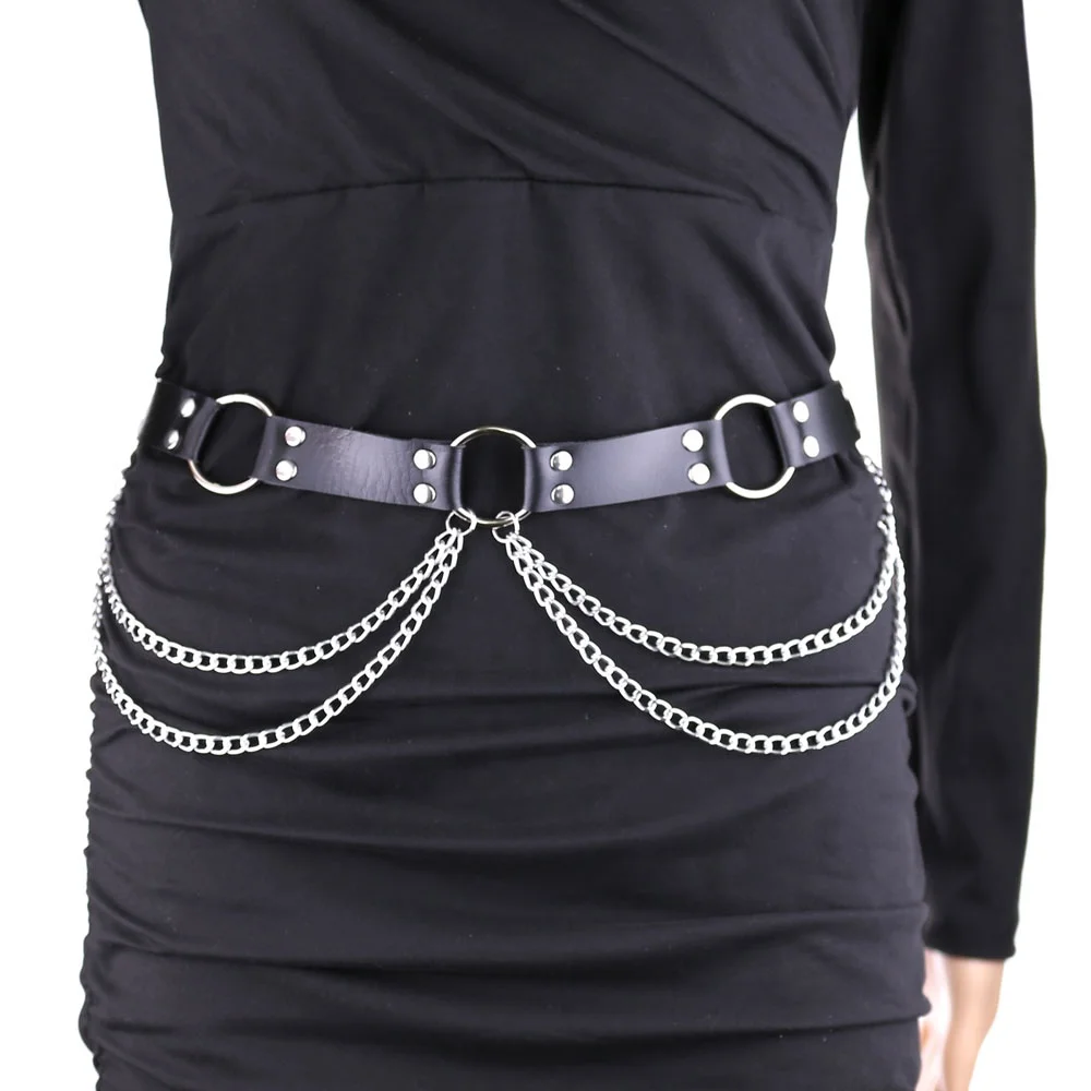 O Ring Belt With Chain Belt Punk Women's Body Chain O-Ring Belt