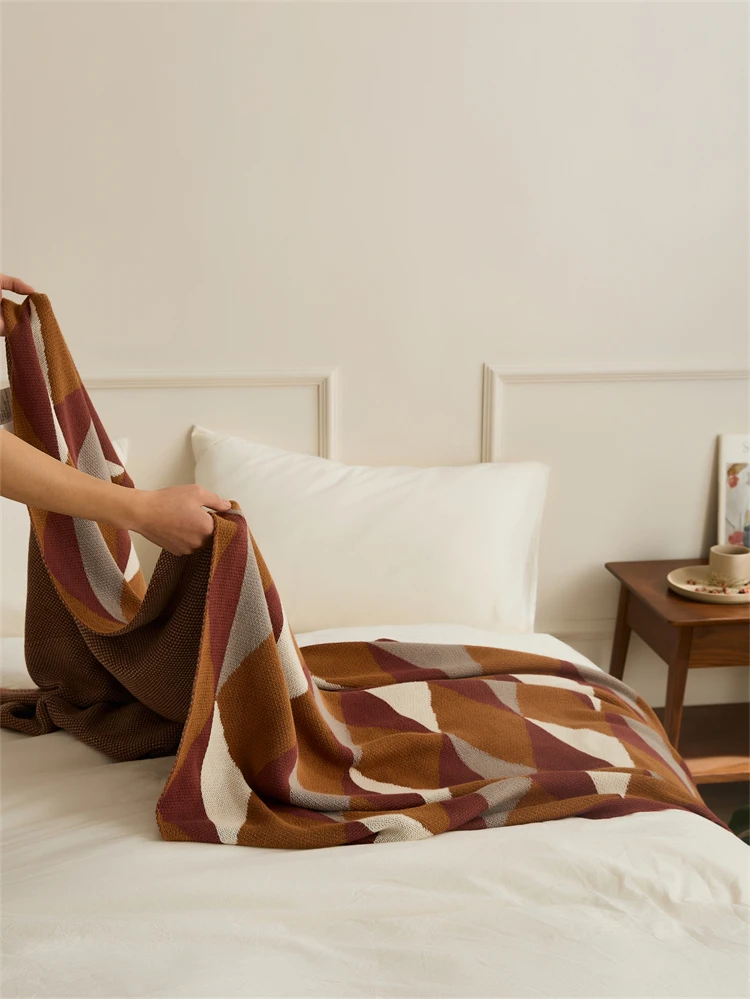 Super Cozy 100% Cotton Blanket  Geometric Jacquard  Knitted Throw Blanket For Home Decoration Sofa And Office MY details