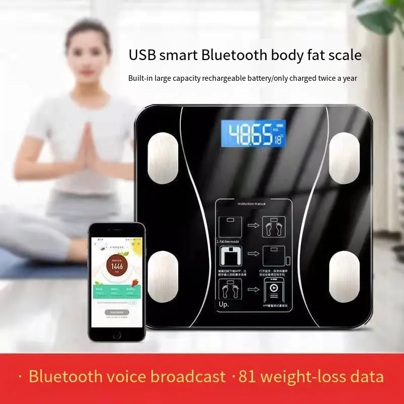 Okok App Weight Scale with Backlight Function 180kg Body Fat Scale Weighing Bluetooth USB Electronic Physician Health Diet Scale