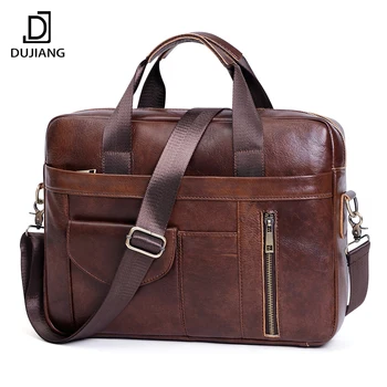 DUJIANG Custom Genuine Leather Business Crossbody Handbags Executive Shoulder Messenger Bag Men Leather Laptop Briefcases