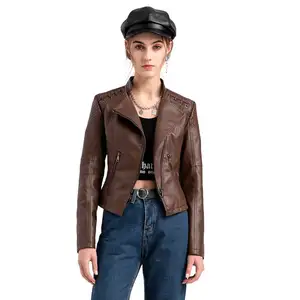 2026 Spring Fall Women's Slim Fit Lightweight Biker Leather Jacket | Breathable PU Short Jacket for Office Street Style