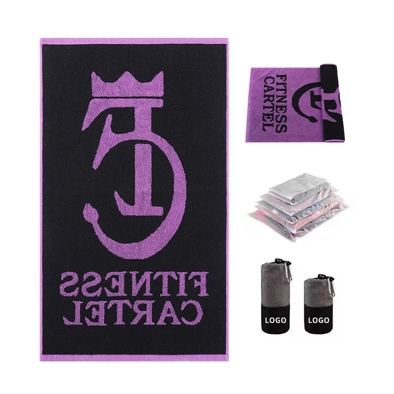 Double Side Jacquard Custom Logo 100% Cotton Gym Sports Towel