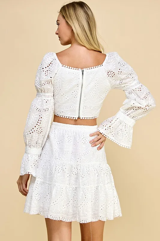 Ladies Cute Sexy Drawstring Lace Solid Embroidered Two-piece Shorts Set Long Sleeve Top For Beach Outings Travel And Vacation - Image 6