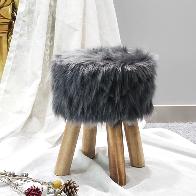 Modern Luxury Elegant Nordic Foot Stool Sofa Wood Legs Round Velvet Small Ottoman Stool