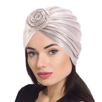 JDYaoYing Chemo Cancer Muslim Hat - Flower Turban Cap For Women, Stretchy Cotton, White