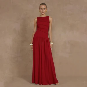Summer Women's Fashion Dress Sexy Elegant Sleeveless Bodycon Maxi Dress Ladies