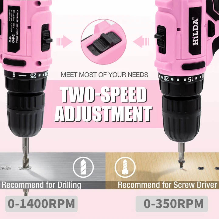 Hi-Spec 74-Delige Roze Gereedschapsset - 8V USB Elektrische Boormachine
