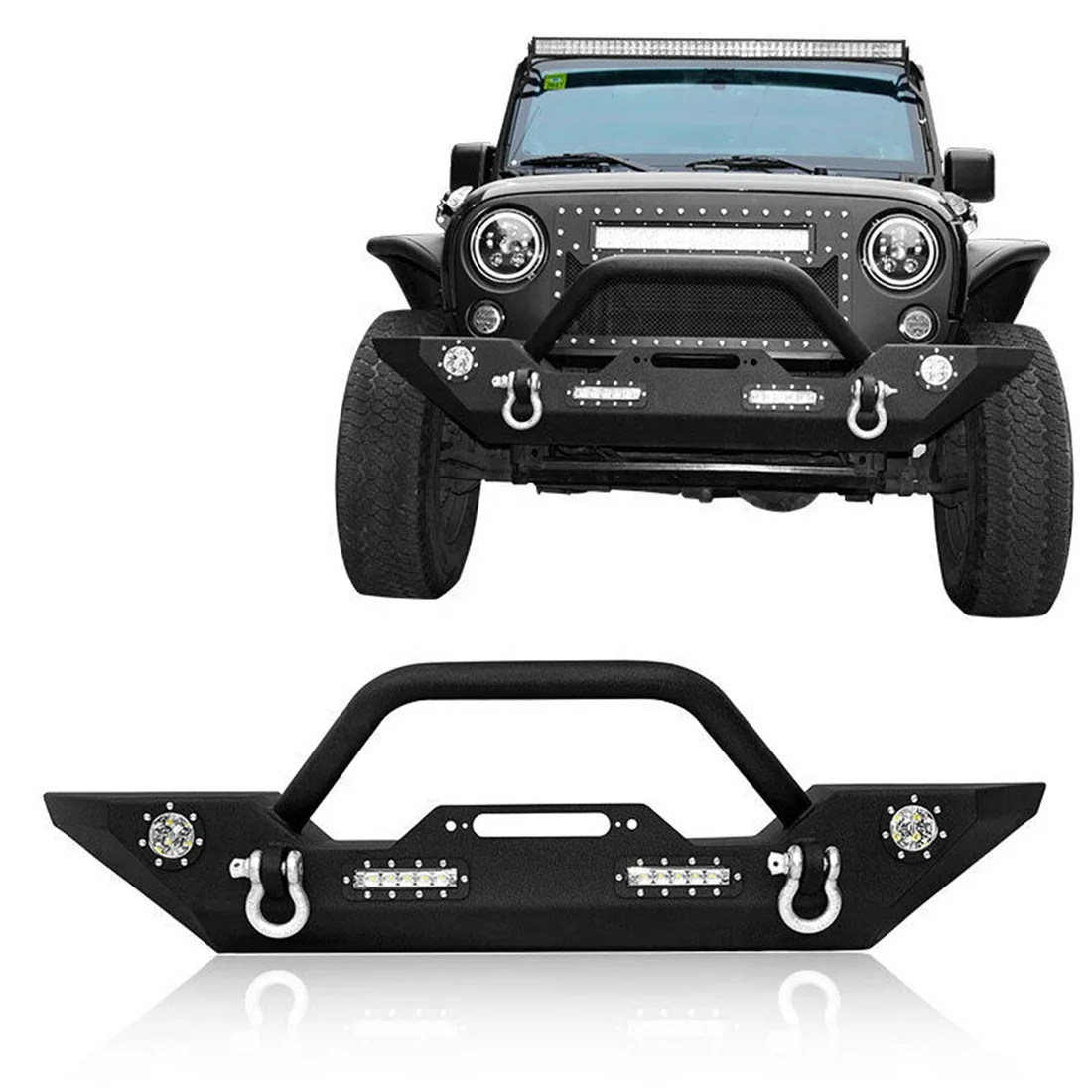 Front Bumper With LED Lights And D-Rings For Wrangler JK 2007-2017
