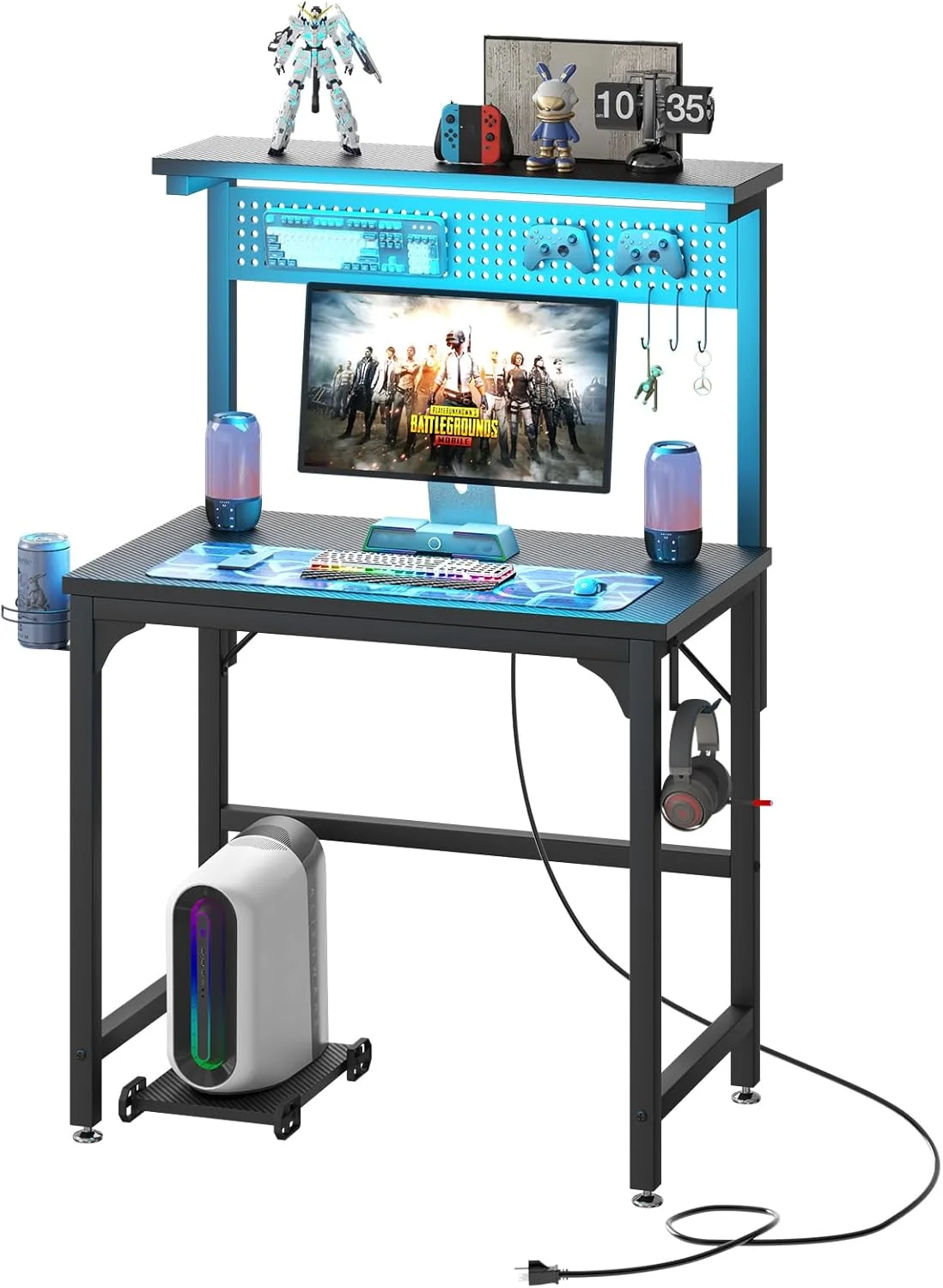 LED-Lit Gaming Desk with Pegboard Organizer & PC Stand aperçu 4