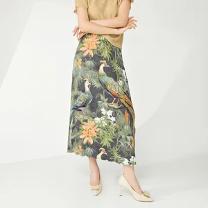 High Quality Elegant Vintage Pleated A-Line Skirt for Women Plus Size Personalized Elastic Slit Printed Long Skirt