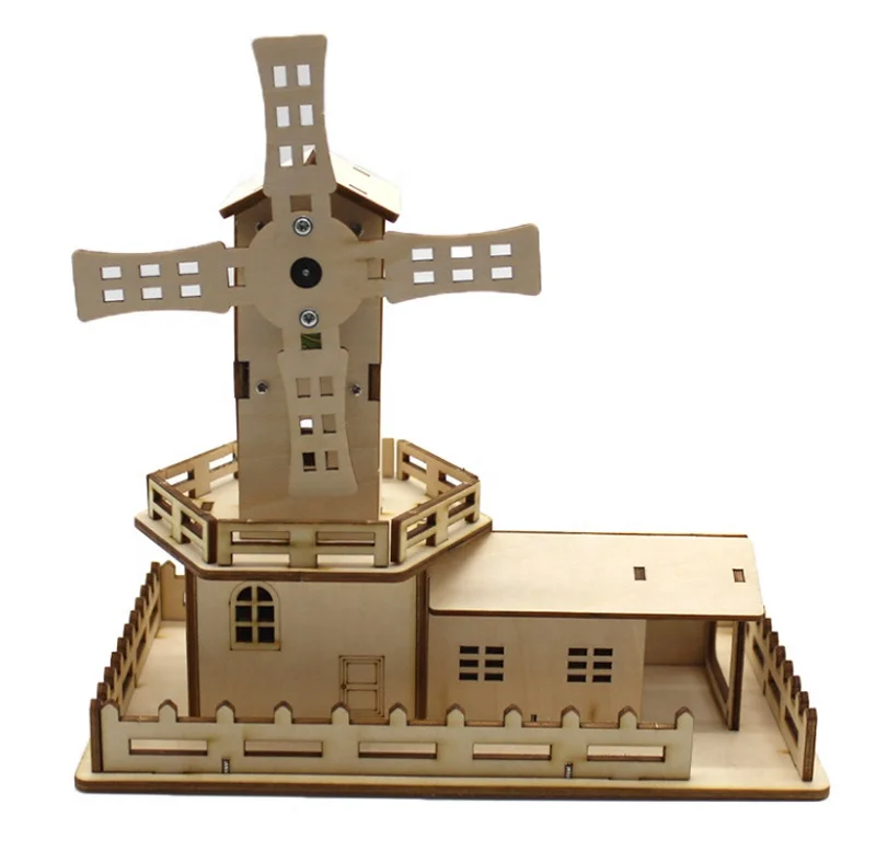 Wooden Sound Light Rotating Windmill DIY Building Ornaments Puzzle Funny Gadgets Novelty Interesting Toys for Children Gift