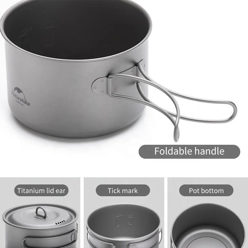 Naturehike other camping & hiking products Ultralight Titanium Pot Pan Pure Titanium Cookset Outdoor Camping Cookware