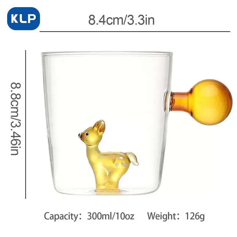 Round Glass Mug with Handle Fawn Pattern Insulated for Drinking Coffee Tea