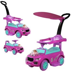 Plastic Coche Columpio Para Ninos 4-Wheel Ride-on Toy with Foot-to-Sole Pushing Mechanism and Hand Push Handle