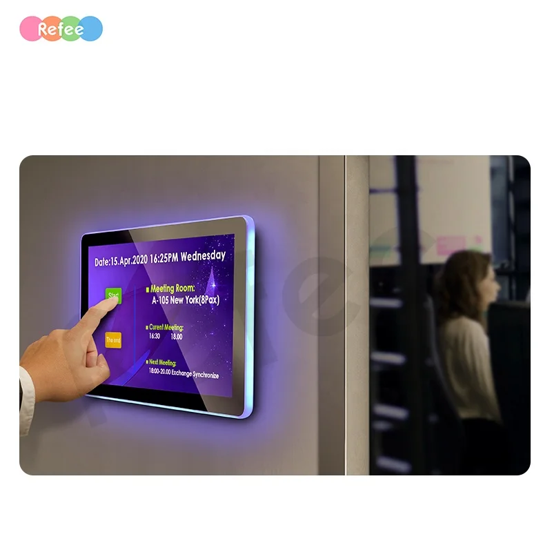 Meeting Room Android Interactive Touch Screen Poe Wall Mount Display Lcd Monitor Adjustable Led Lighting bar Conference Tablet