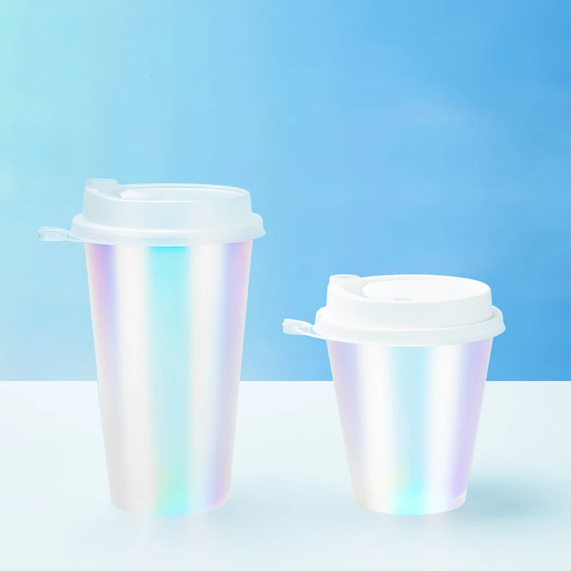 Rainbow Laser PP Injection Cup, Boba Tea Take Away cups with lid, Fashion Juice Cups 500ML 320ML