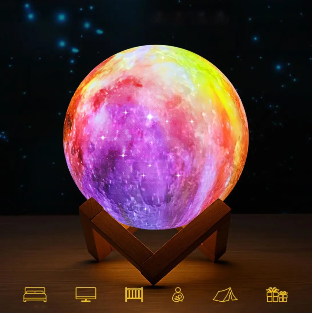 Remote Control 16 Colored Led Night Lights Bedroom Decoration Usb Rechargeable 3d Printing Moon Lamp