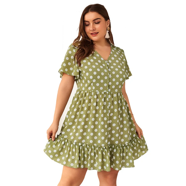plus size green polka dot dress