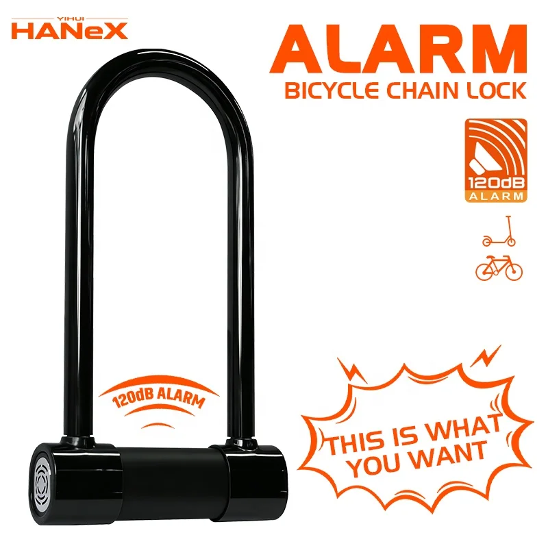 HANEX Antivol portable avec alarme, antivol en U en acier pour VTT et vélo, accessoires de cyclisme_voghion.com