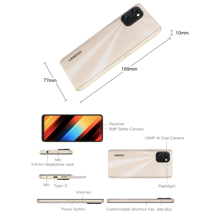 SIMフリー 本体 UMIDIGI Power 64 GB 289G2 ゴールド Preço de Atacado UMIDIGI Power 7S 4GB+64GB Smartphone Android 11
