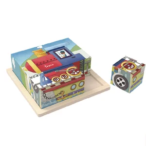 Unisex Montessori Educational Pretend Play Set 18M+ Kids Nontoxic Wood Safety Home Use Wooden Cubes Blocks-Traffic Toy Years