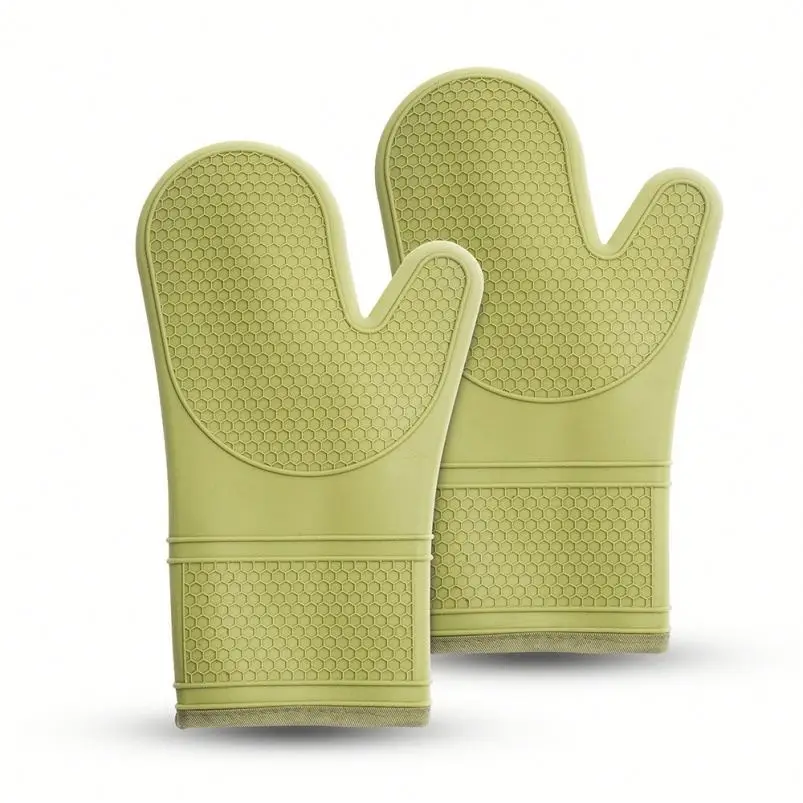 Heat Resistant Silicone Oven Mitts Set Soft Quilted Lining Extra Long Waterproof Flexible Gloves for Cooking and BBQ Kitchen