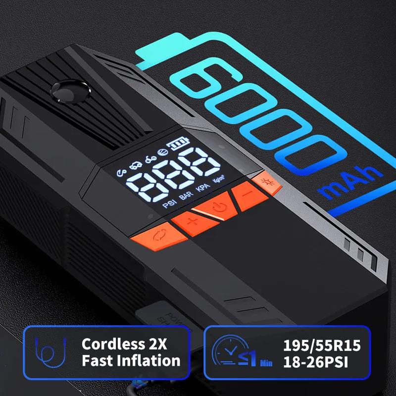 6000mAh Mini Wireless Electric Portable Rechargeable Car Air Compressor Pump Digital Tire Inflator for Car Bike Motorcycle Ball - view 6