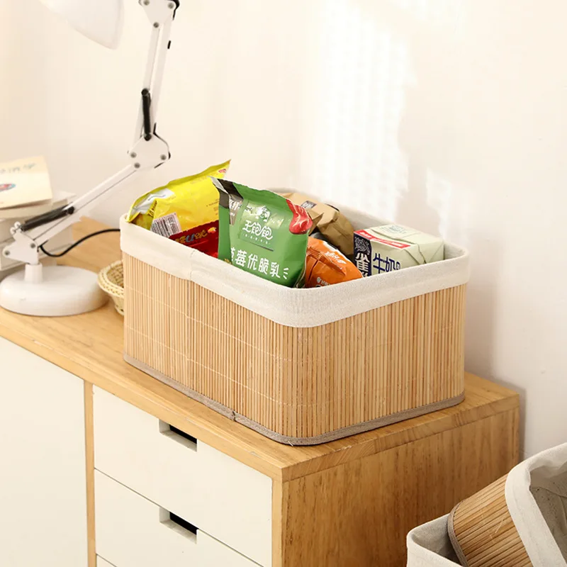 Set of 4 Bamboo Storage Baskets Single Tier Standing Type Clothing Organizer for Bedding Cleaning Jewelry Bags in Bathroom