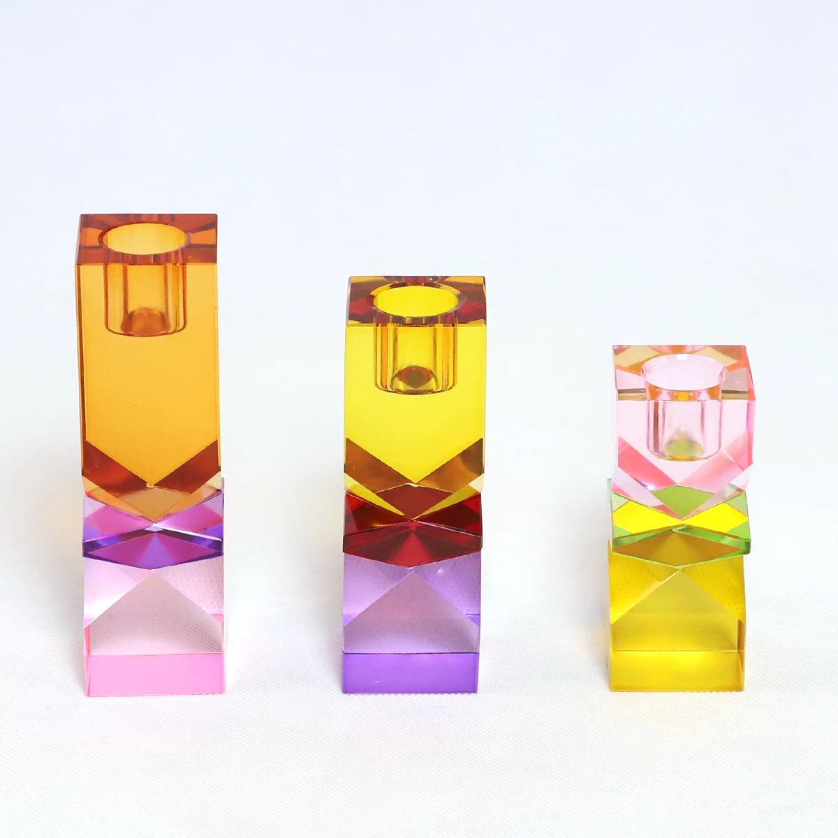 Modern Colorful Crystal Candle Holders Geometric Home Living Room Decoration Romantic Colored Square Glass Taper Candle Holders