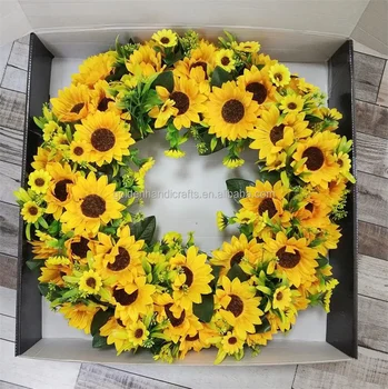Handmade Decorative Flowers Wreaths And Plants Floral Christmas Wreaths Making Supplies Silk Yellow Sunflower Wreaths For Doors