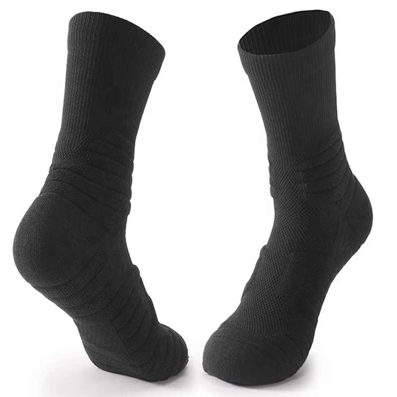 Elite Plain Color Solid Terry Crew Sock Men Tube Sport Patterned Mid Calf Outdoor Basketball Socks