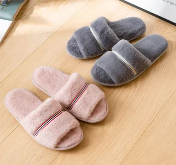 Wholesale Design Women Color Woven Faux Fur Slides Indoor Shoes Soft Plush Bedroom Flip-flops Slippers Sole Ladies Home